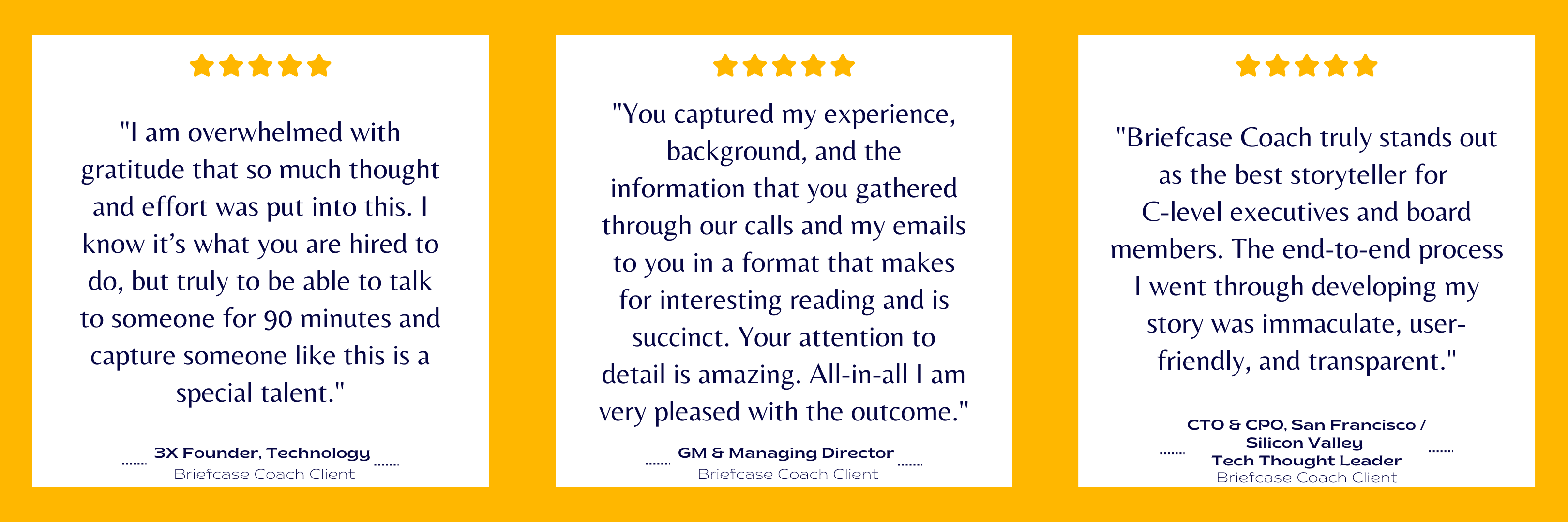 Testimonials from past Briefcase Coach clients