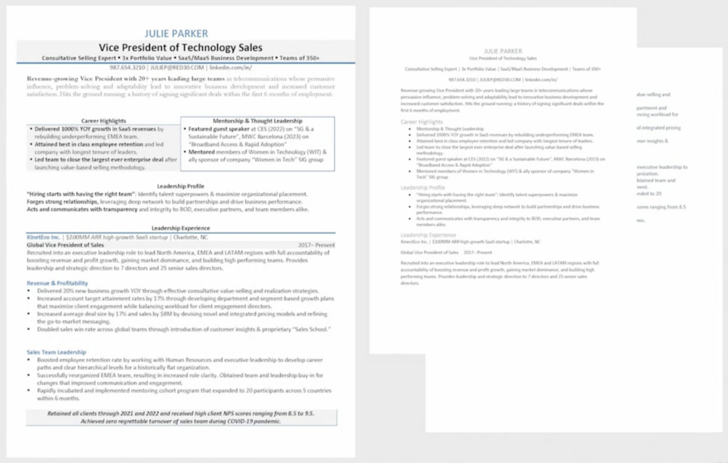 example of executive resumes differentiated by visual design elements